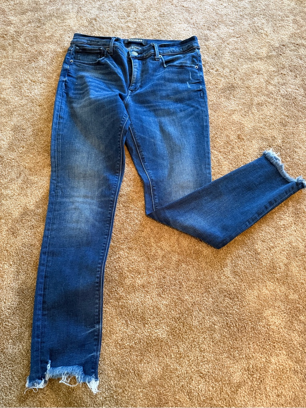 Express Dark Blue Frayed Ankle Jeans
